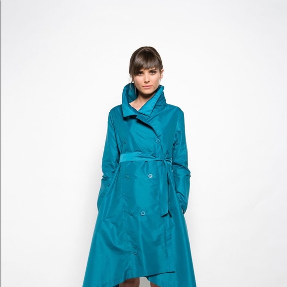 NWT SKFK Zulema asymmetrical long nylon teal coat - Picture 1 of 12